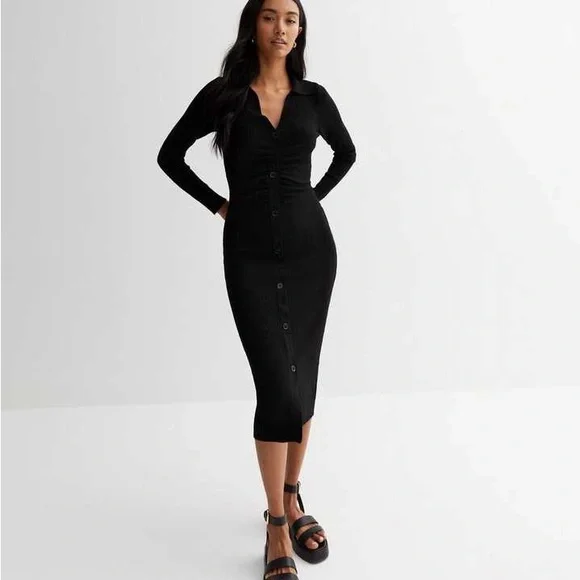 blue dress for baby girl Short Sleeve Button Down Bodycon Midi Dress